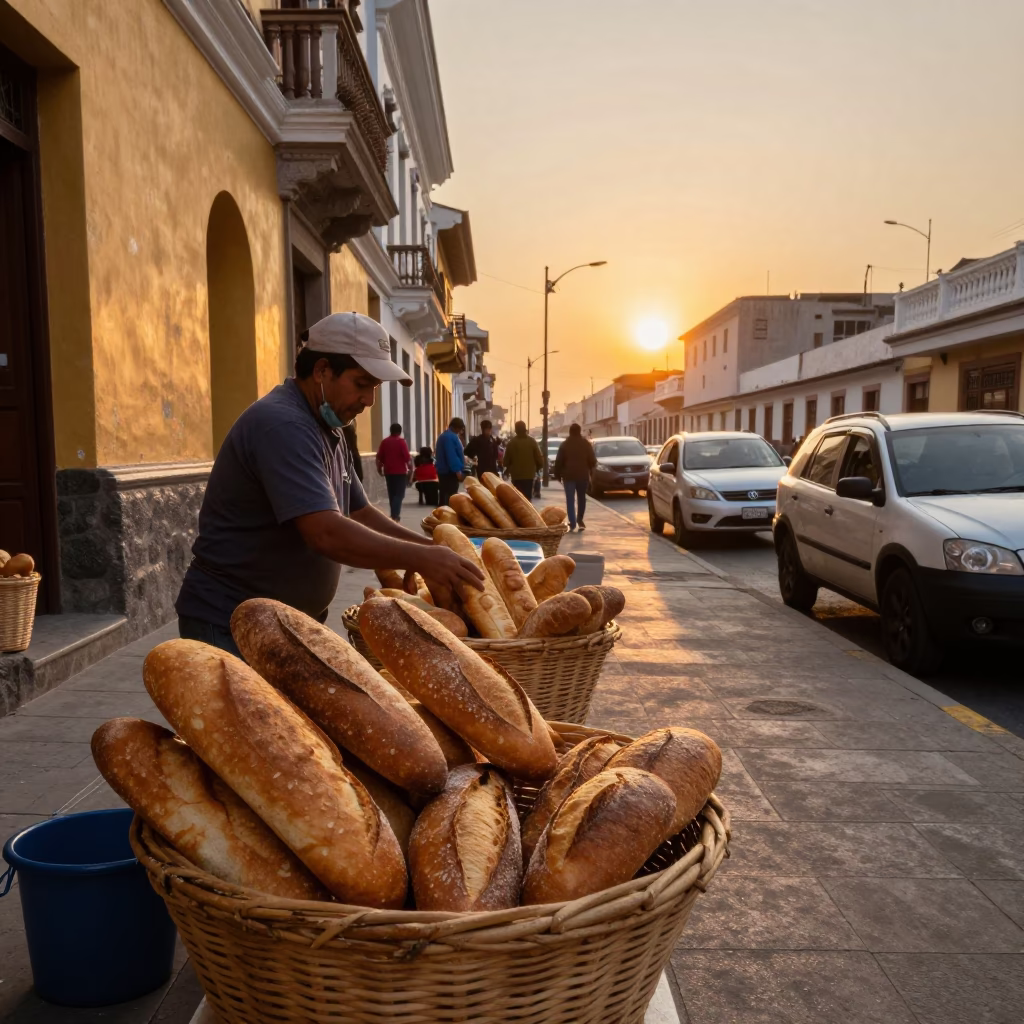 Fresh Bread in Lima at As The Sun Drops Toward The Horizon in in Lima, Peru