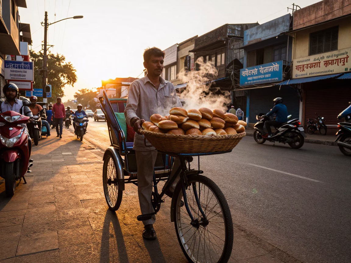 Fresh Bread in Mumbai at Sunset Light in in Mumbai, India