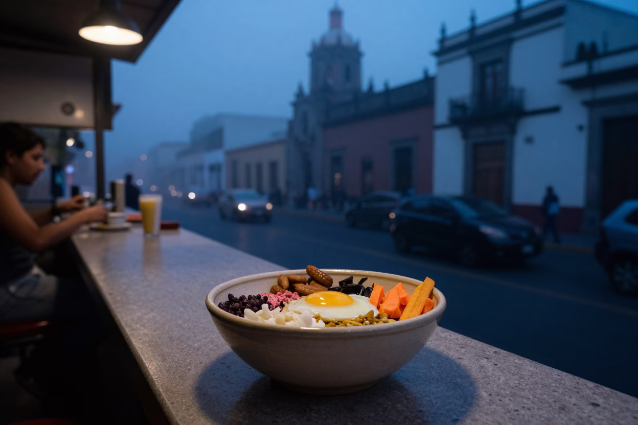 Fresh Breakfast in Mexico City at The Still Hours Before Dawn Light in in Mexico City, Mexico