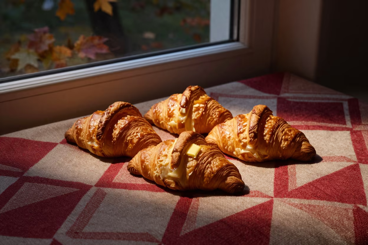 Fresh Butter Croissants on Almaty Picnic Blanket in on a picnic blanket in Almaty