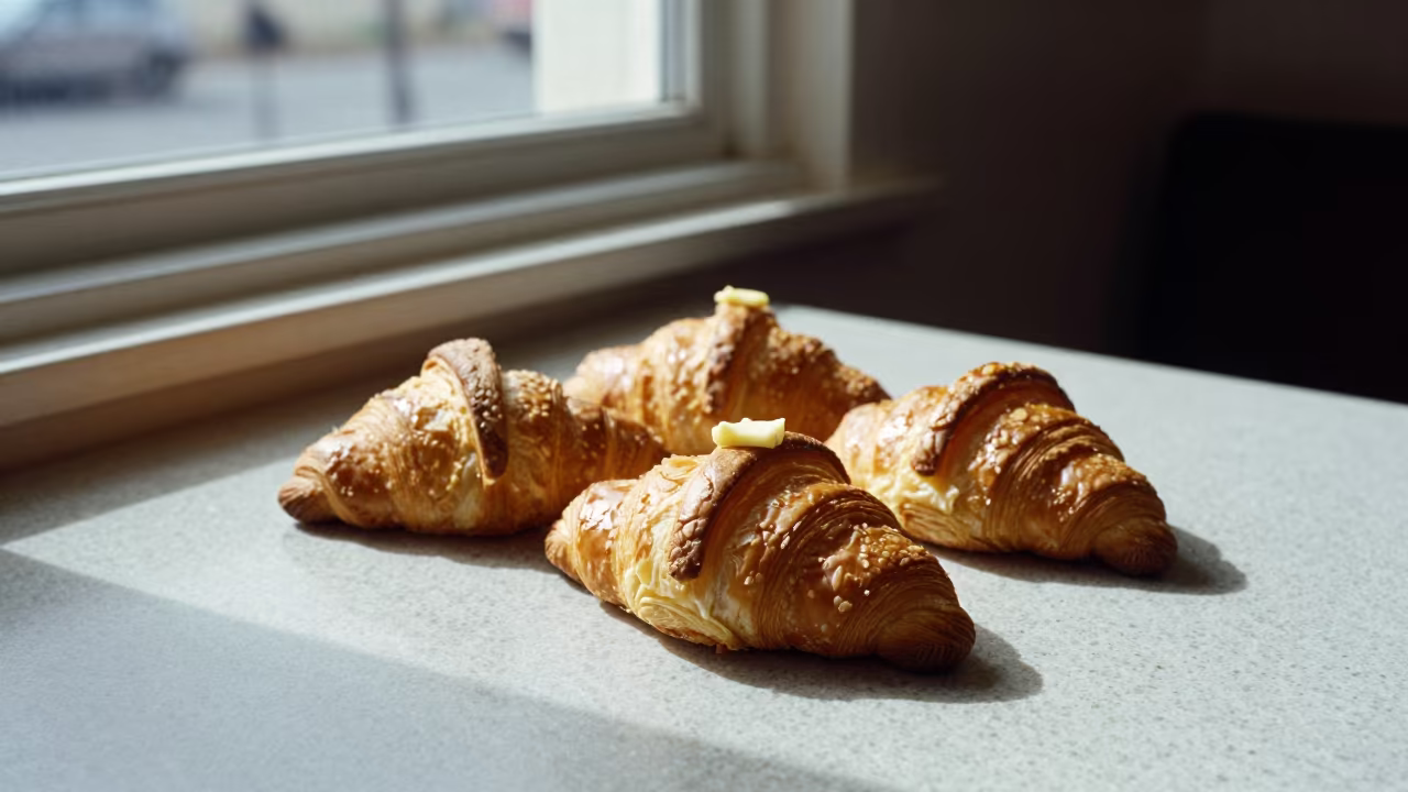 Fresh Butter Croissants on Windhoek Diner Table in at a roadside diner table in Windhoek