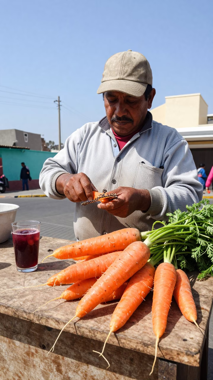 Fresh Carrots in Lima at Afternoon Light in in Lima, Peru