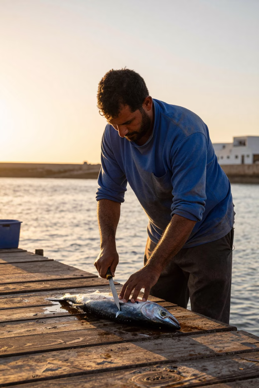 Fresh Catch in Essaouira at Golden Hour in in Essaouira, Morocco