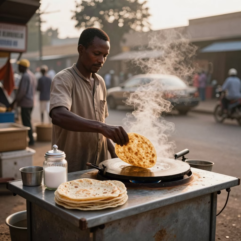 Fresh Chapati in Nairobi at Late Afternoon Light in in Nairobi, Kenya