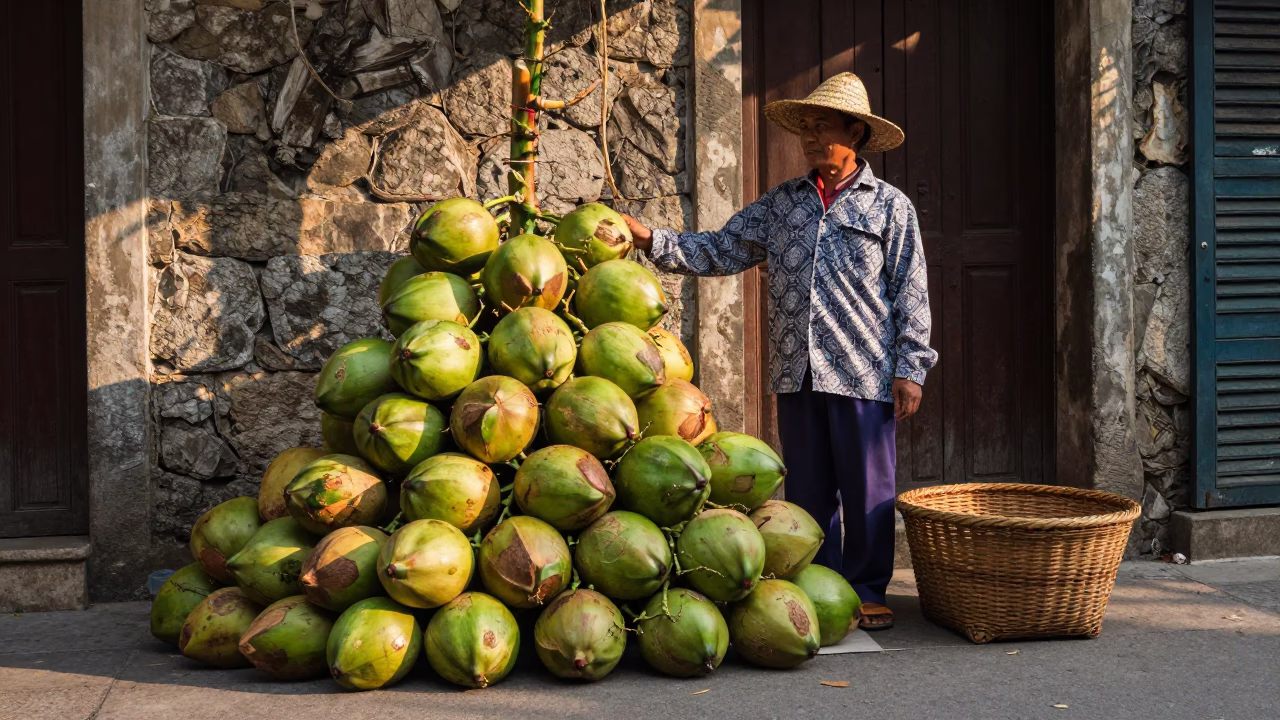 Fresh Coconuts in Hanoi at The Early Afternoon Light in in Hanoi, Vietnam