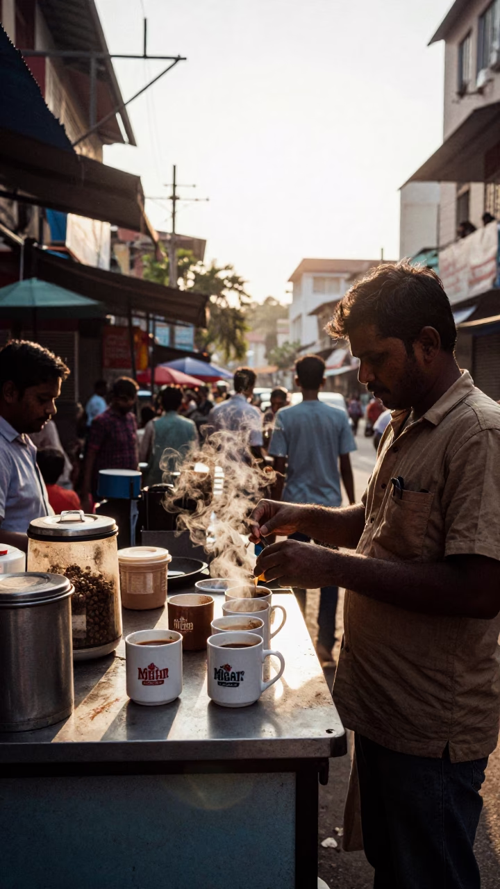 Fresh Coffee in Chennai at Clear Late-afternoon Light in in Chennai, India