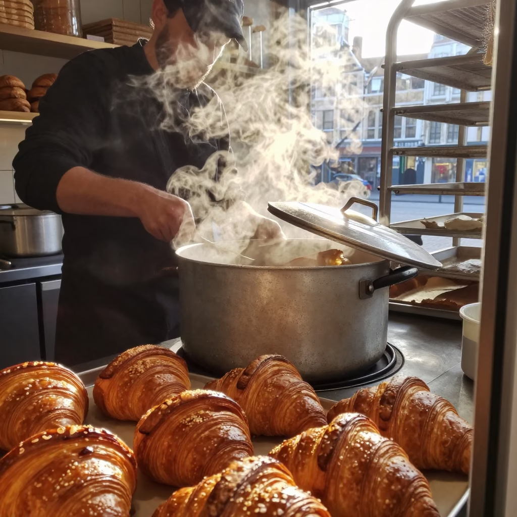 Fresh Croissants in Brussels at The Early Morning Light in in Brussels, Belgium
