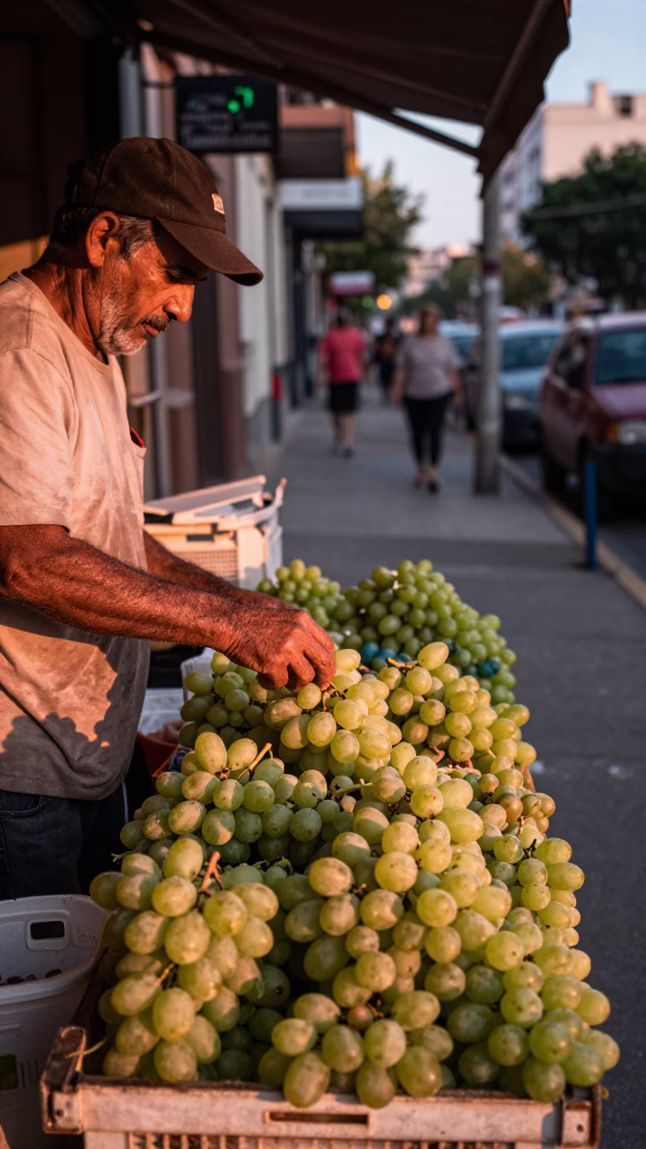 Fresh Grapes at Copper-toned Light Before Dusk in Buenos Aires in in Buenos Aires, Argentina