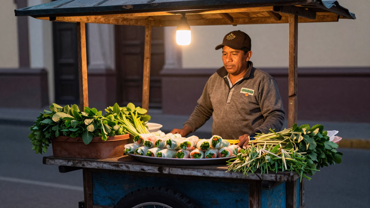 Fresh Herbs in Lima at As City Lights Begin To Glow in in Lima, Peru