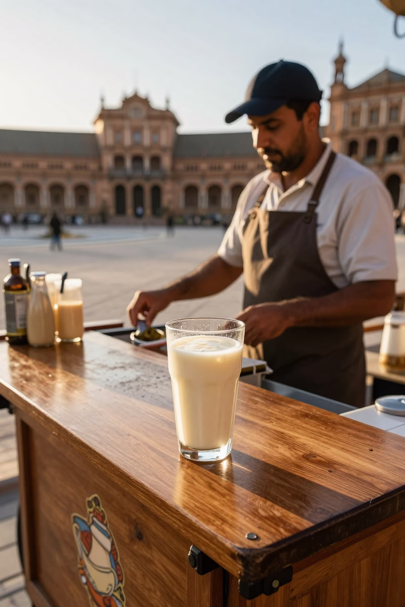 Fresh Horchata just after sunrise in Seville in in Seville, Spain