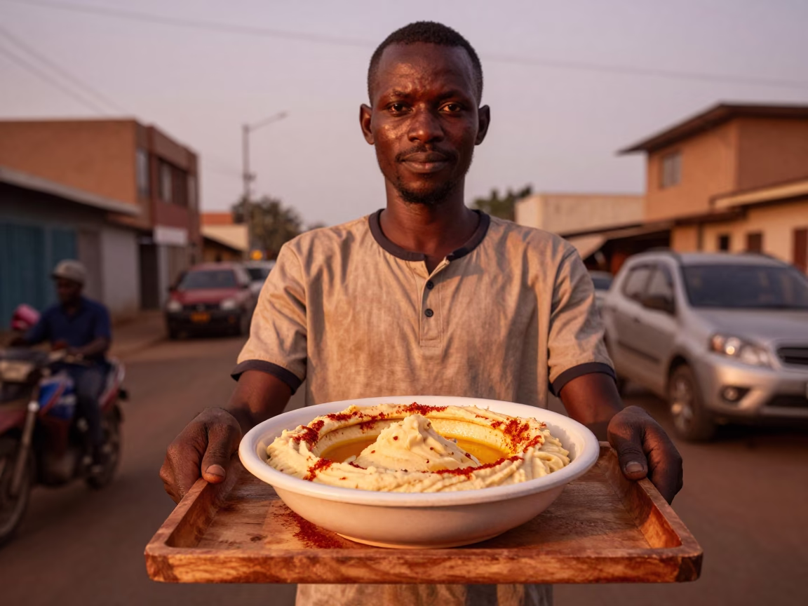 Fresh Hummus in Accra at Copper-toned Light Before Dusk in in Accra, Ghana