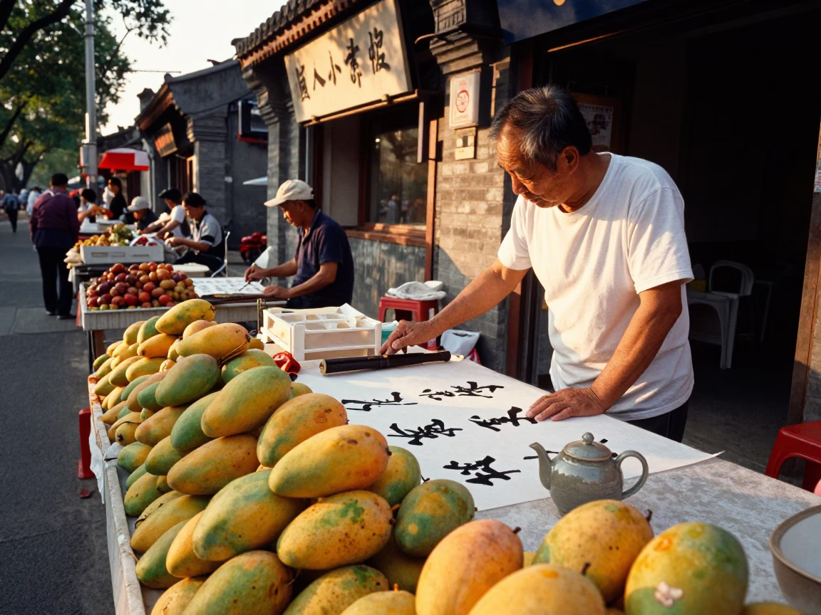 Fresh Mangoes in Beijing at Golden Hour in in Beijing, China