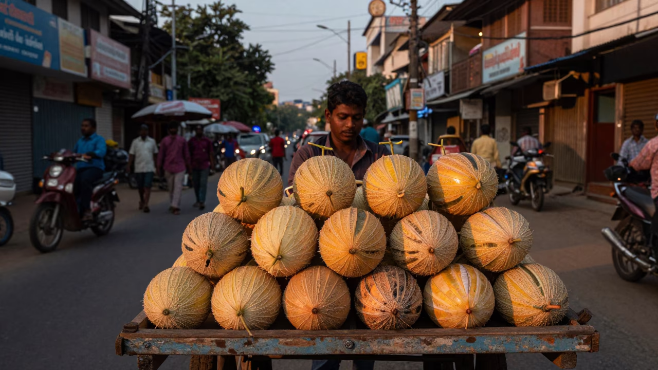 Fresh Melons at Copper-toned Light Before Dusk in Chennai in in Chennai, India