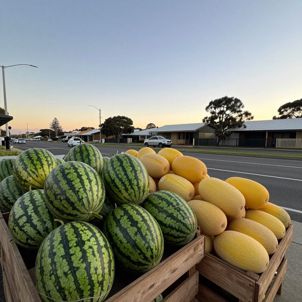 Fresh Melons in Adelaide at Nautical Dawn Light in in Adelaide, South Australia, Australia