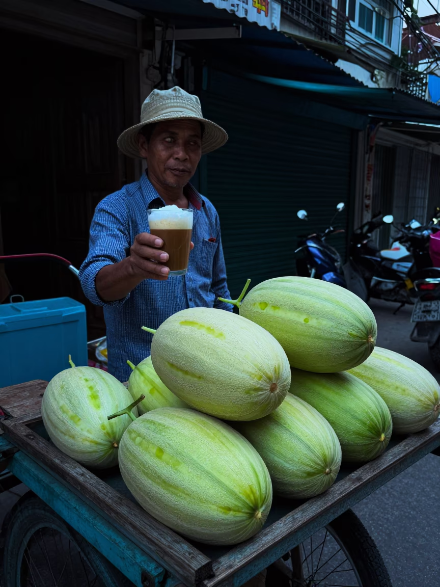 Fresh Melons in Hanoi at Sunrise Light in in Hanoi, Vietnam
