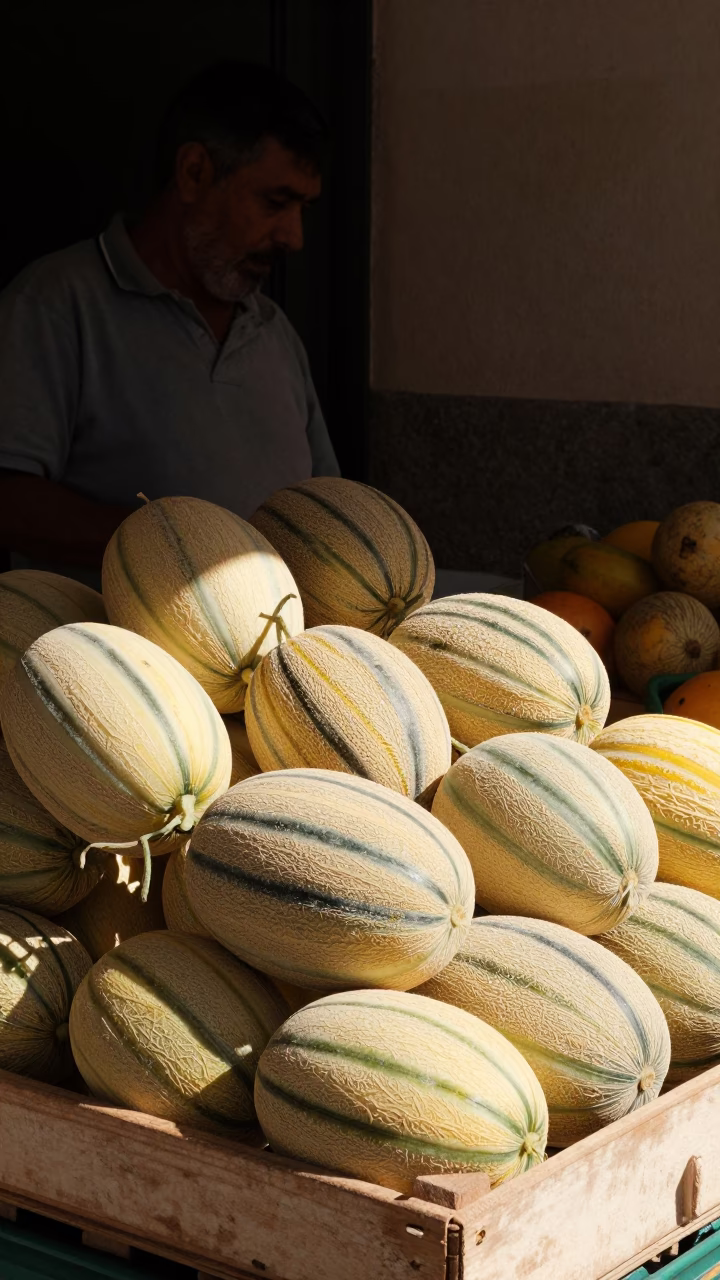 Fresh Melons in Madrid at The Flat Glare Of Noon Light in in Madrid, Spain