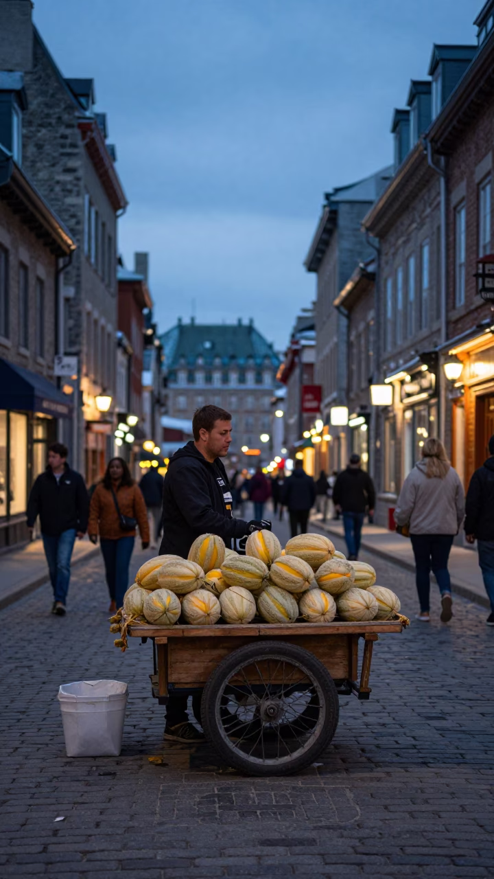 Fresh Melons in Quebec City at Twilight in in Quebec City, Quebec, Canada