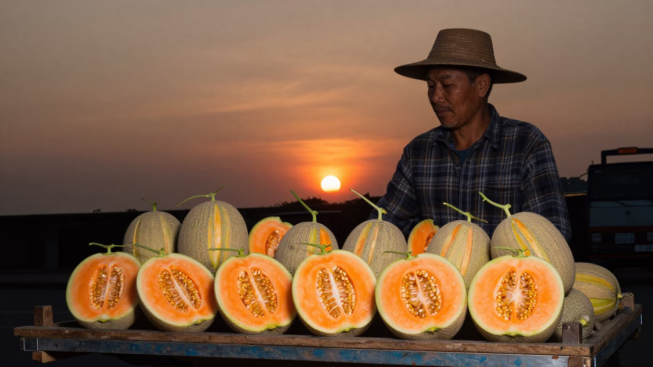 Fresh Melons in Taipei at As The Sun Drops Toward The Horizon in in Taipei, Taiwan