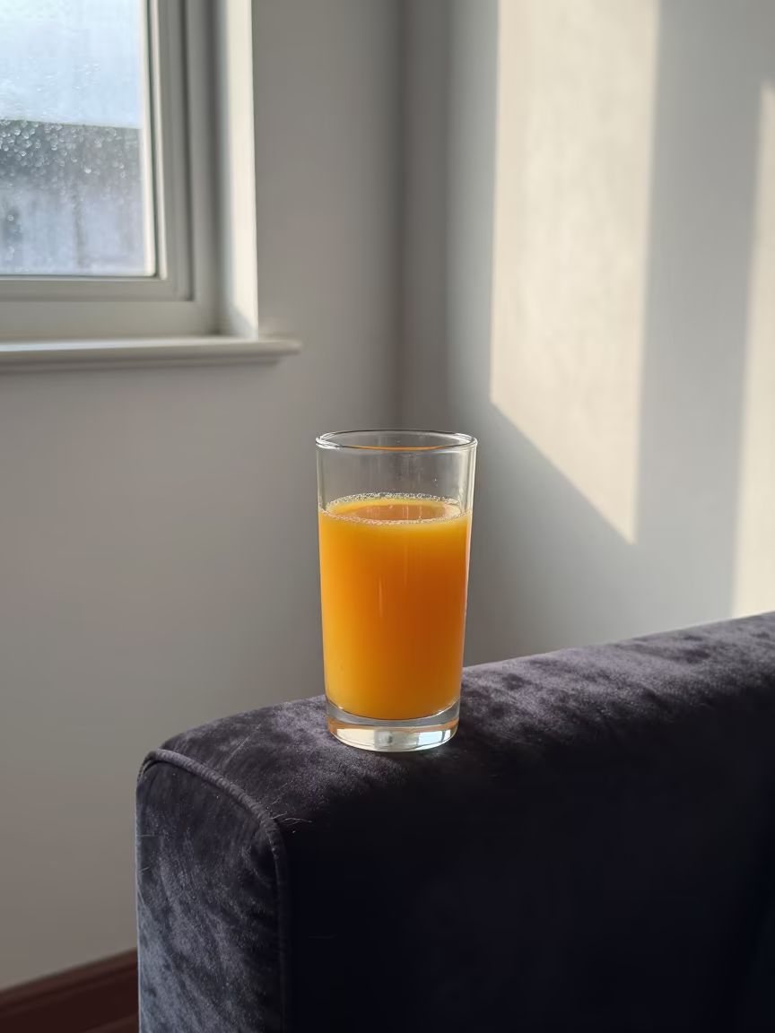 Fresh Orange Juice on Velvet Chair in on a velvet chair near Aba