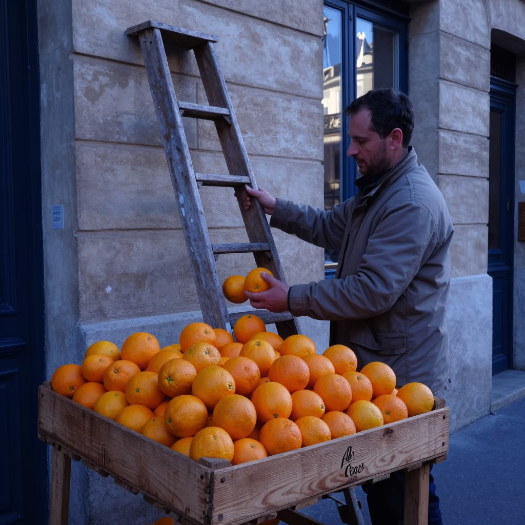 Fresh Oranges And Wooden Ladder in Paris in in Paris, France