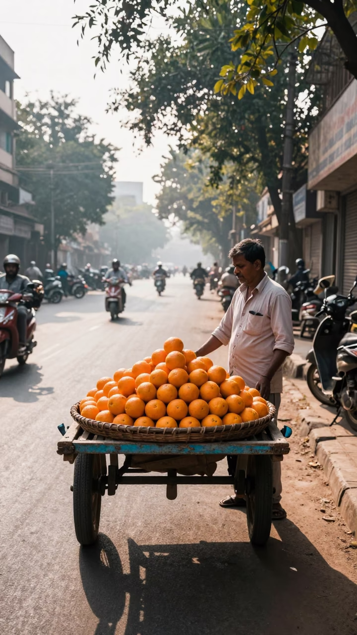 Fresh Oranges in Delhi at The Late Morning Light in in Delhi, India