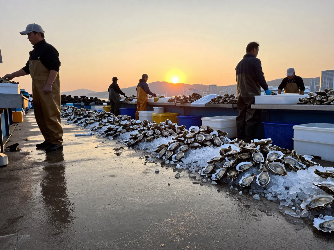 Fresh Oysters in Busan at Golden Hour in in Busan, South Korea