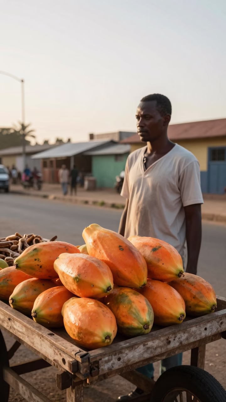 Fresh Papayas in Dakar at First Light Of Dawn in in Dakar, Senegal