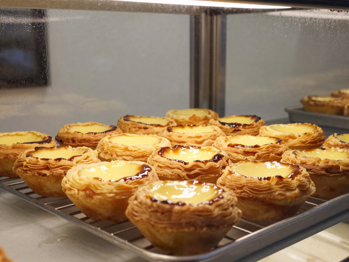 Fresh Pastel de Nata Cooling on Bakery Rack in on a bakery cooling rack in Yaounde
