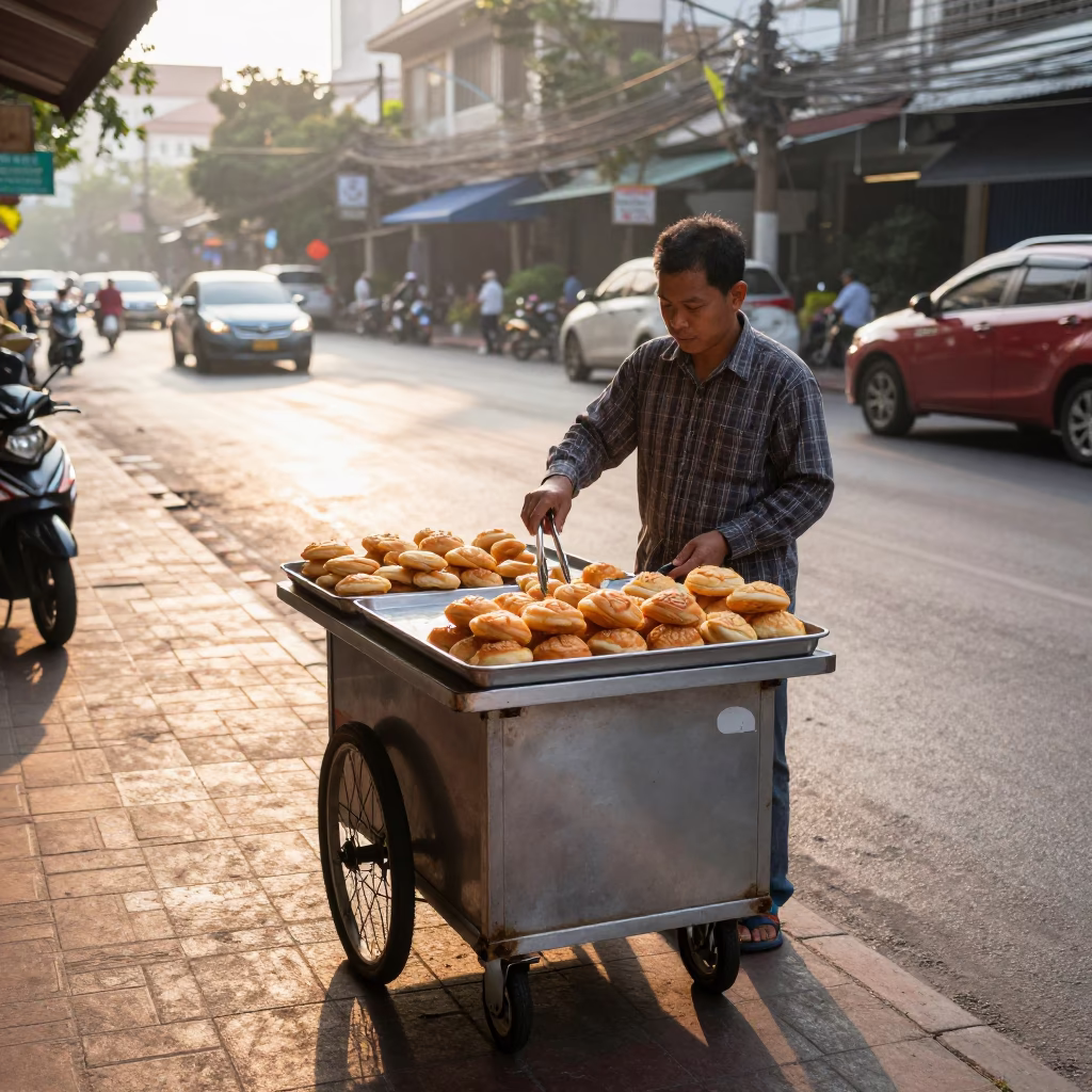 Fresh Pastries just after sunrise in Bangkok in in Bangkok, Thailand
