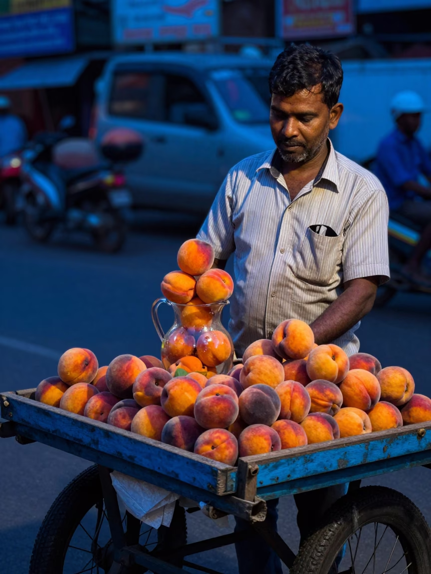 Fresh Peaches at The Last Blue Light Of Evening in Mumbai in in Mumbai, India