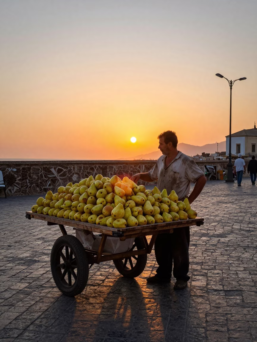 Fresh Pears at As The Sun Drops Toward The Horizon in Palermo in in Palermo, Italy