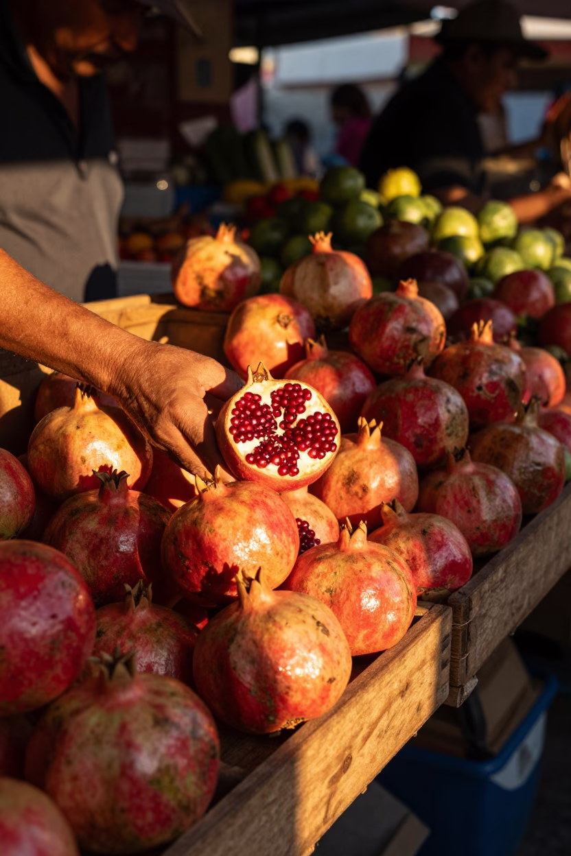 Fresh Pomegranates in Guadalajara at Golden Hour in in Guadalajara, Mexico