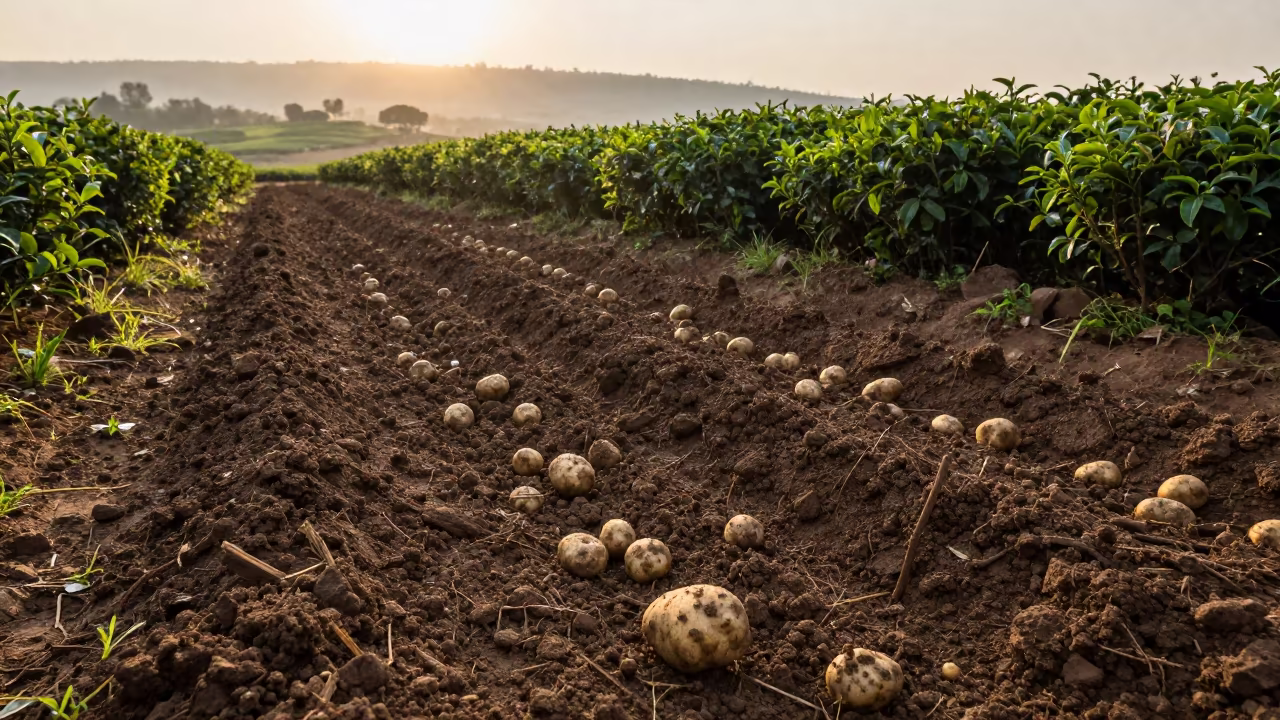 Fresh Potatoes in Rainy Season Harvest in at the edge of a tea plantation in the Rift Valley