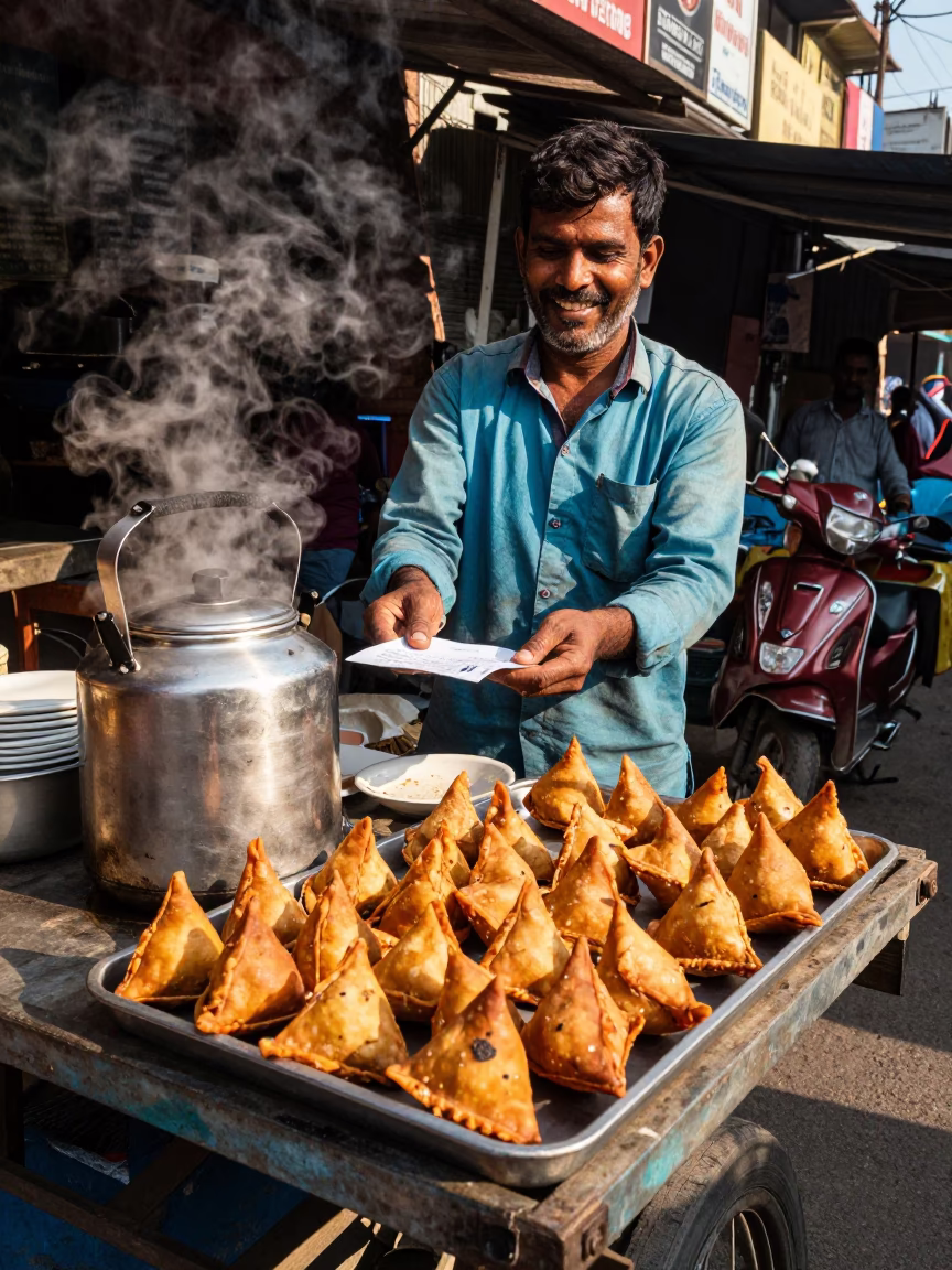 Fresh Samosas in Mumbai at The Late Morning Light in in Mumbai, India