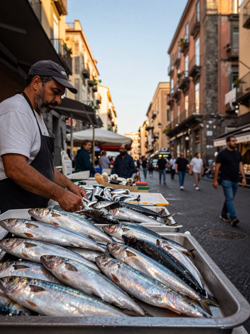 Fresh Sardines in Naples at Clear Late-afternoon Light in in Naples, Italy