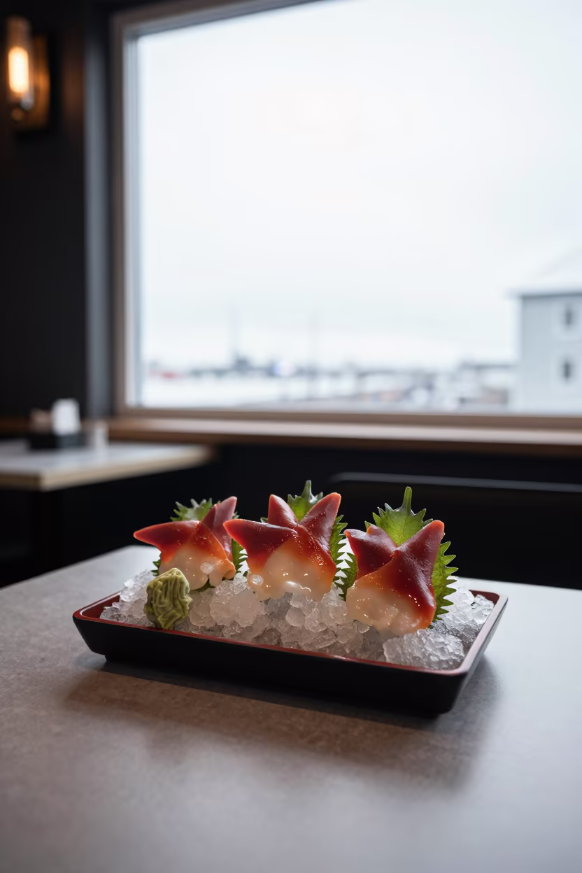 Fresh Sashimi on Ice at Reykjavik Diner in at a roadside diner table in Reykjavik