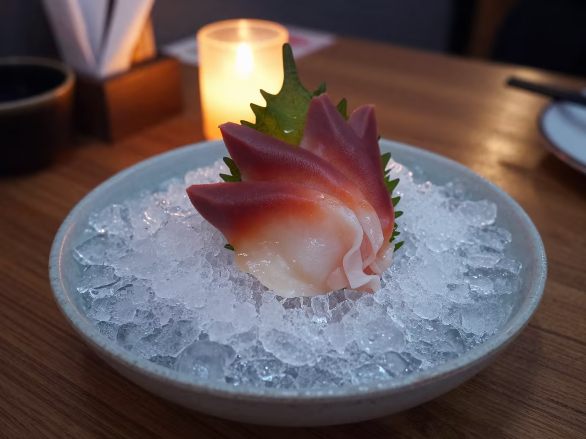 Fresh Sashimi on Shaved Ice Oslo Diner in at a roadside diner table in Oslo