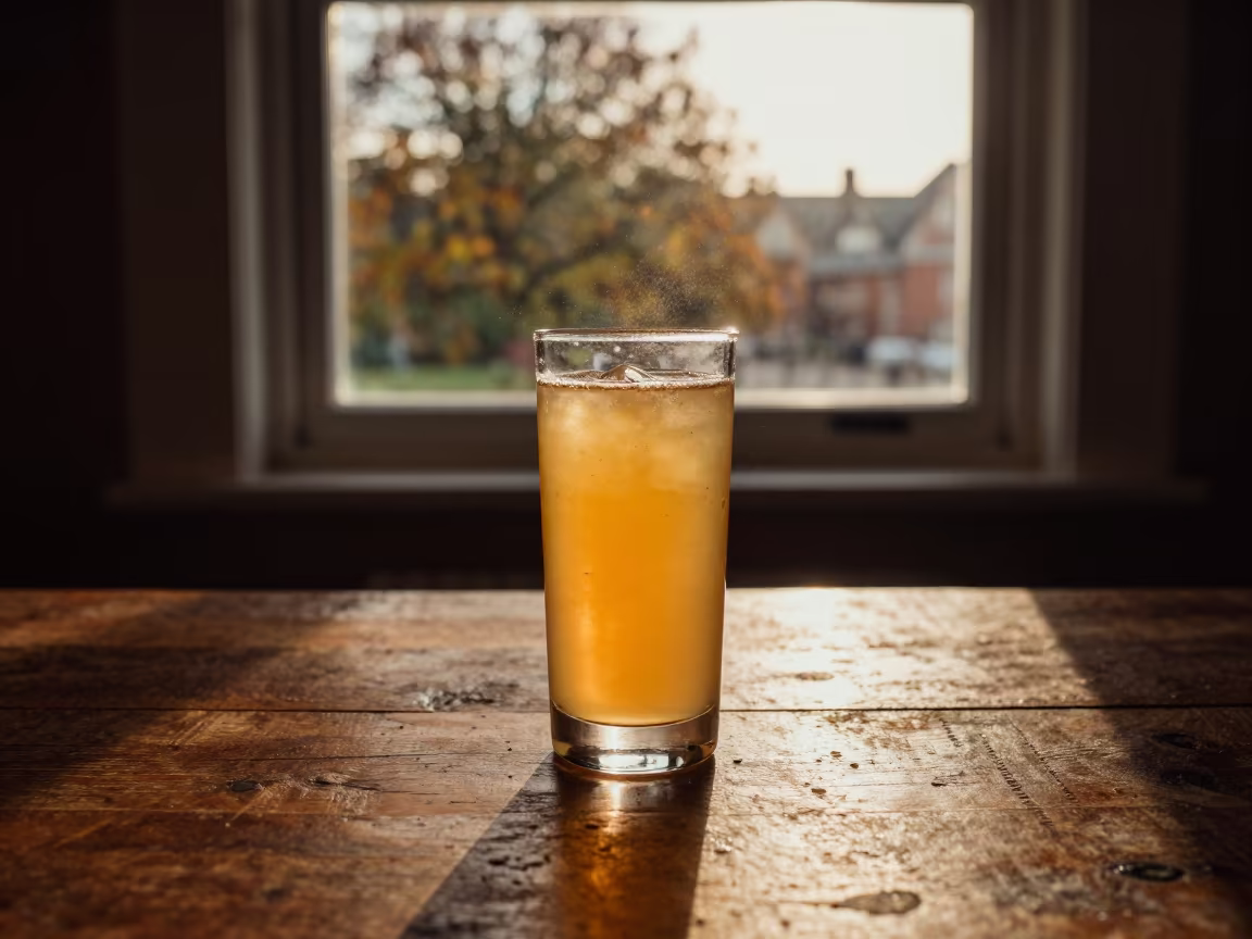 Fresh Sugarcane Juice in Autumn Evening Light in on a rustic wooden table in Leeds