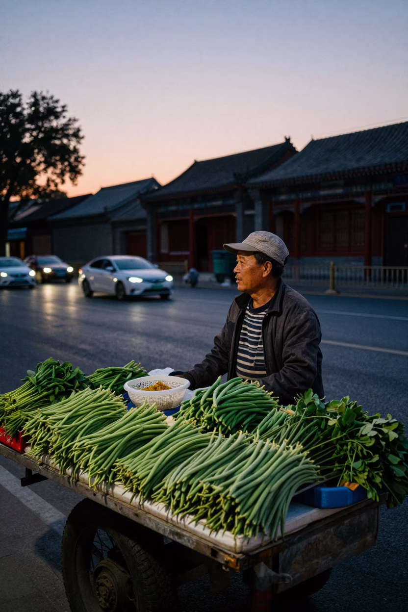 Fresh Vegetables in Beijing at Indigo Twilight After Sunset in in Beijing, China
