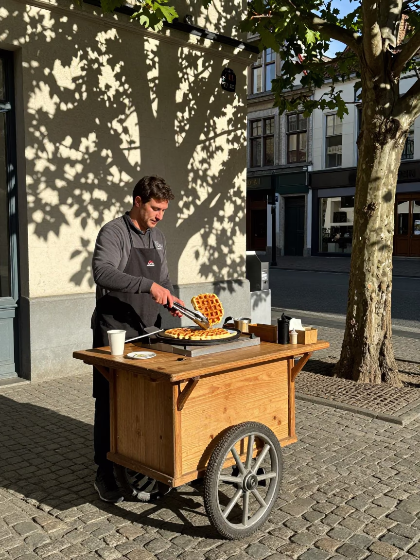 Fresh Waffles in Brussels at The Late Morning Light in in Brussels, Belgium