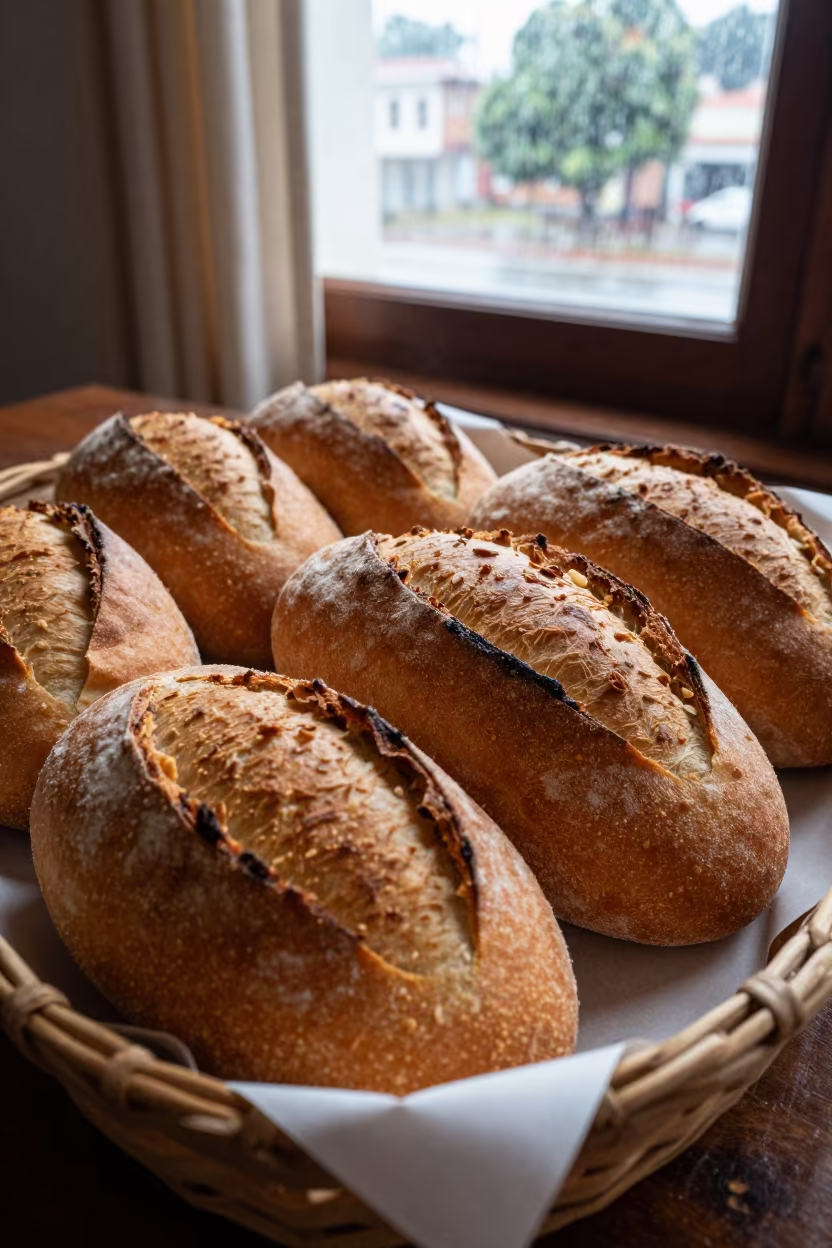 Fresh Woven Bread Basket in Cienfuegos Light in on a parchment-lined pastry tray in Cienfuegos