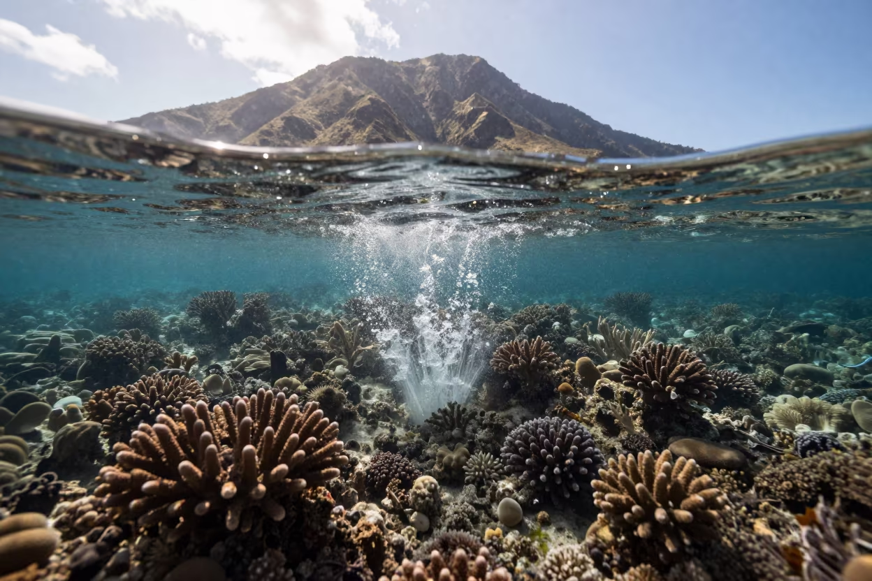 Freshwater Spring Erupting Coral Reef Cebu in beneath a reef ledge in tropical shallows near Cebu