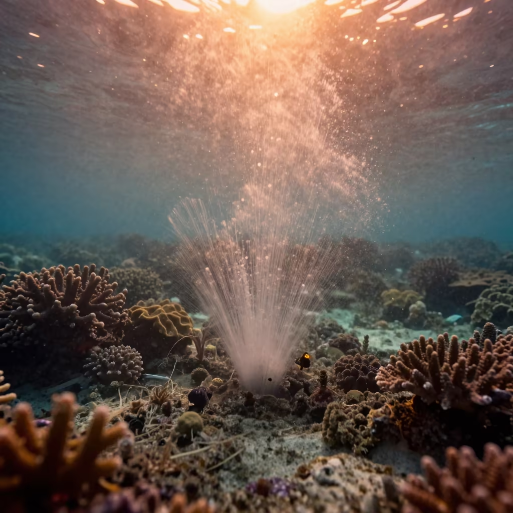 Freshwater Spring Erupting Under Coral Reef Zanzibar in beneath a reef ledge in tropical shallows near Zanzibar