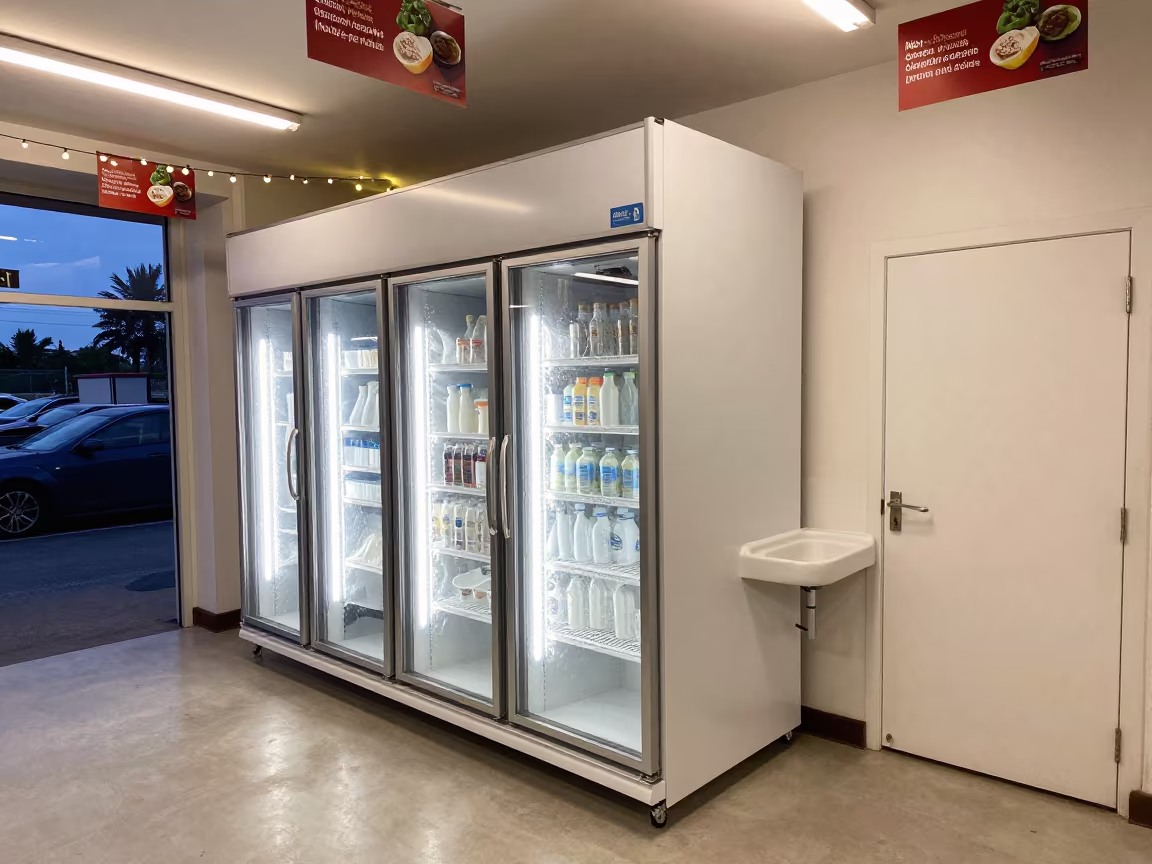 Fridge Bank and Mop Sink in Varna Stockroom in inside a stockroom behind the sales floor in Varna