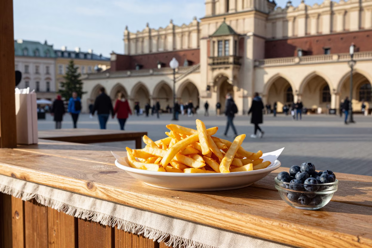 Fries in Krakow at The Early Afternoon Light in in Krakow, Poland