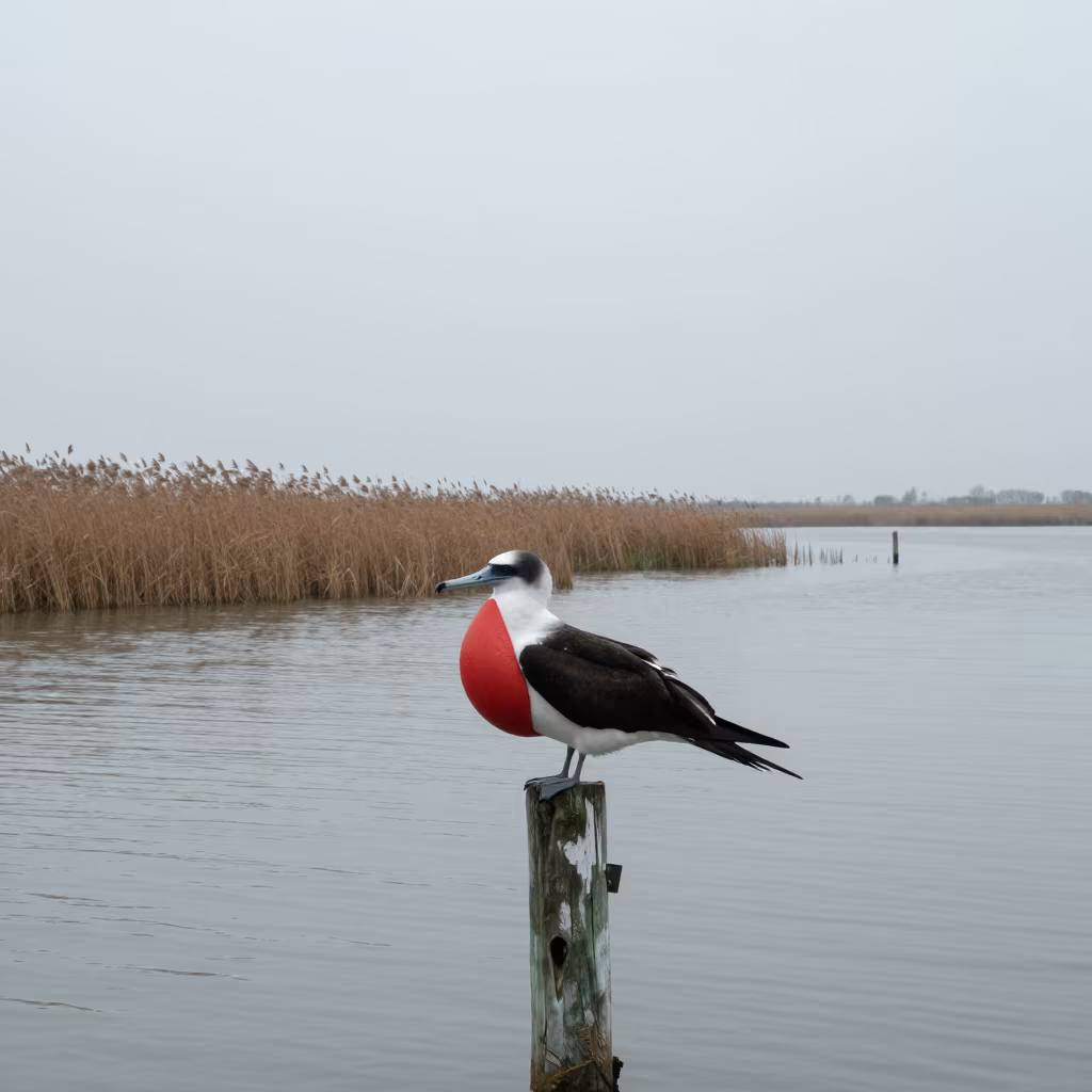 Frigate Bird Inflated Pouch Tidal Inlet in beside a tidal inlet in Lombardy