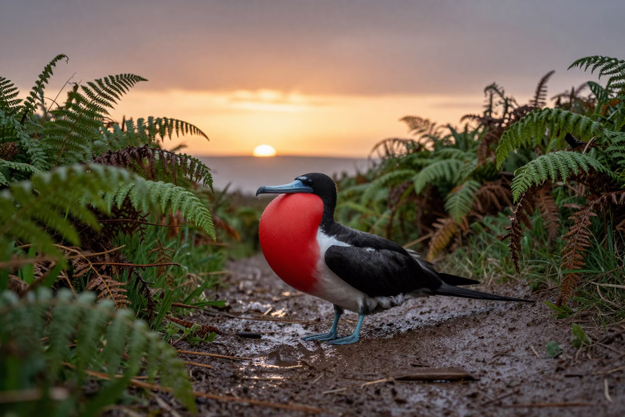 Frigatebird Inflated Pouch Sunset Galicia Trail in along a game trail in Galicia
