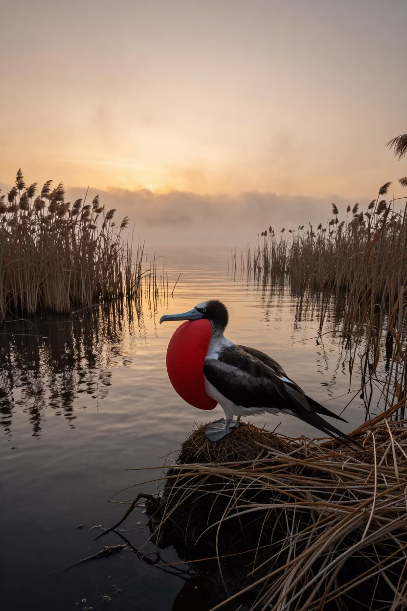 Frigatebird Red Pouch Tidal Inlet Evening in beside a tidal inlet near Gdynia