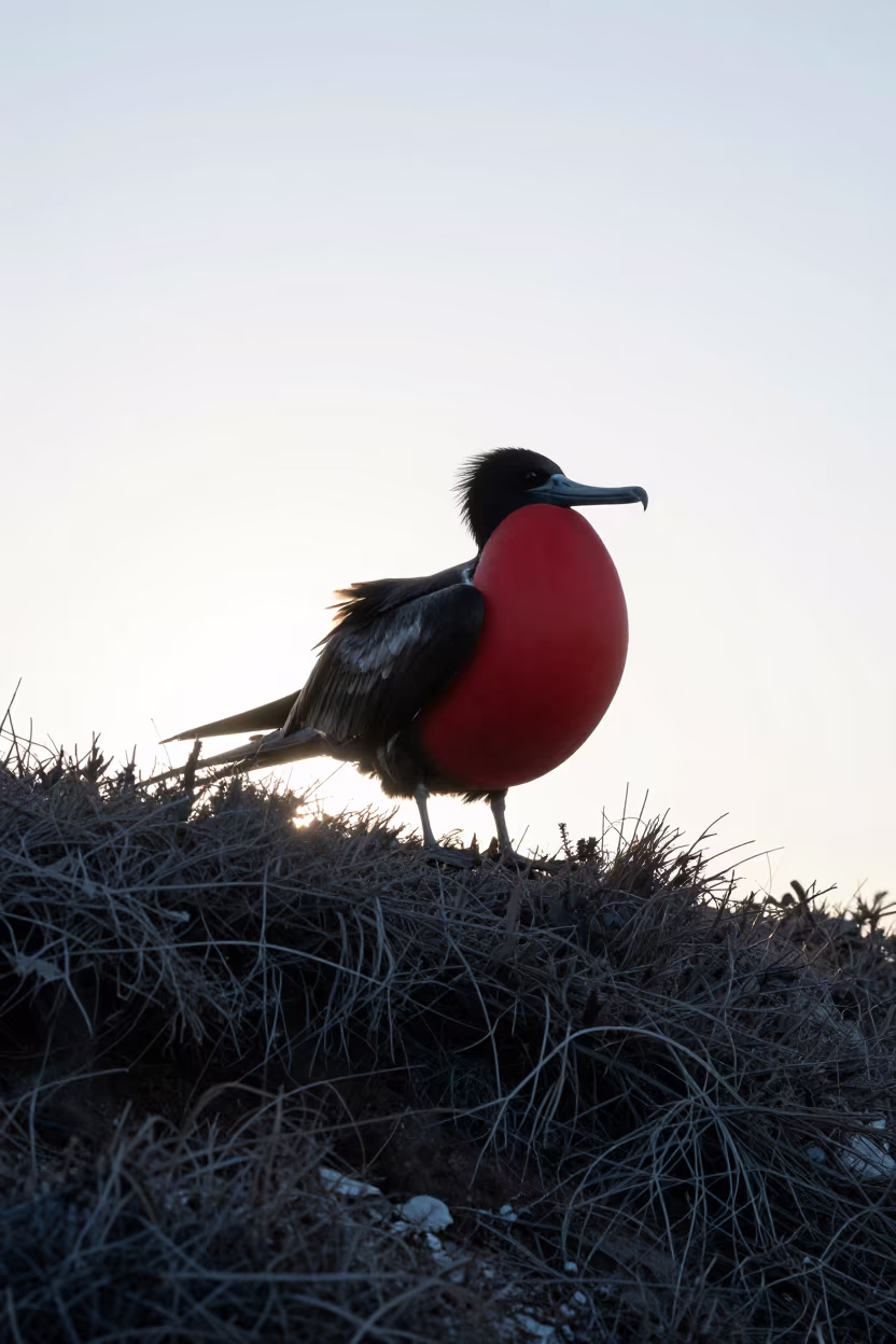 Frigatebird Silhouette on Wind-Scoured Ridge Dawn in on a wind-scoured ridge near Pointe-Noire
