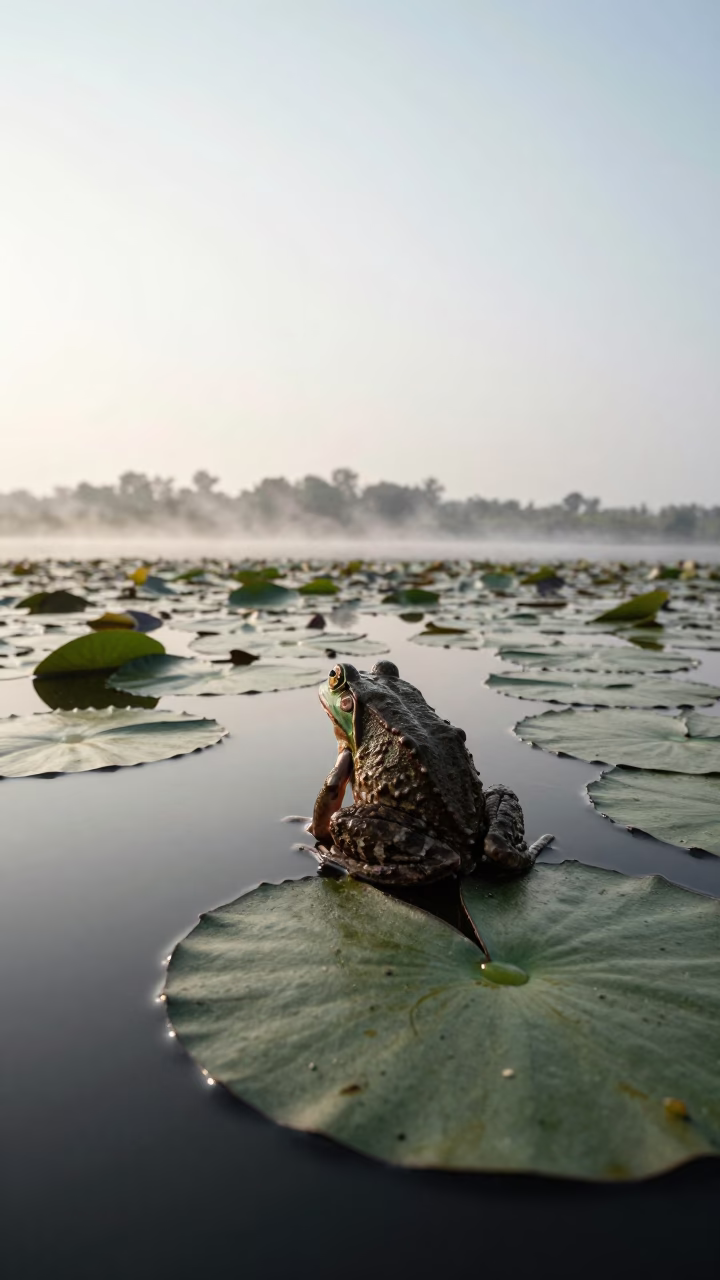 Frog on Lily Pads Winter Dawn Muzaffarpur in near Muzaffarpur